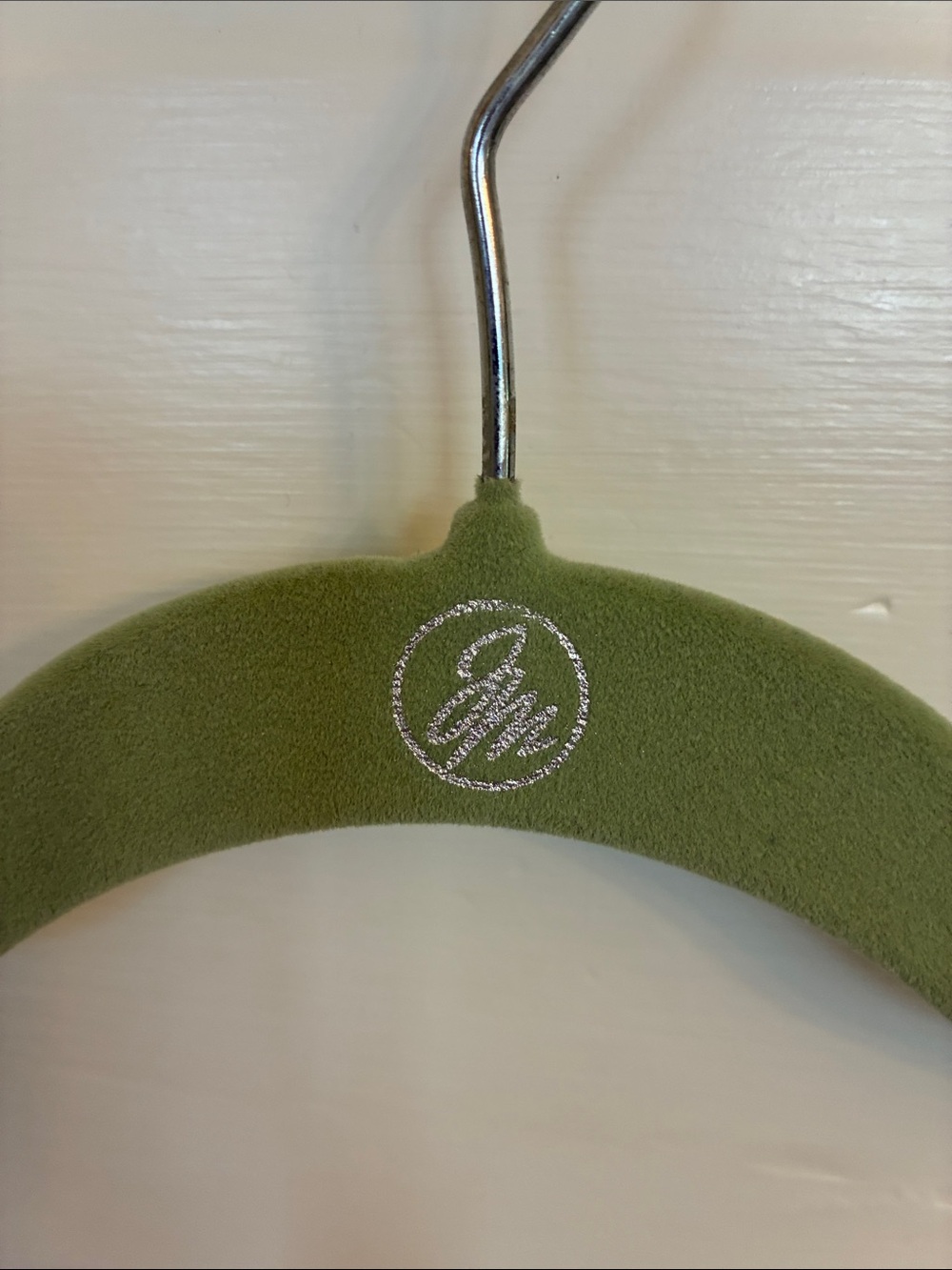288 Joy Mangano Sage Green Velvet Hanger with Silver Monogram